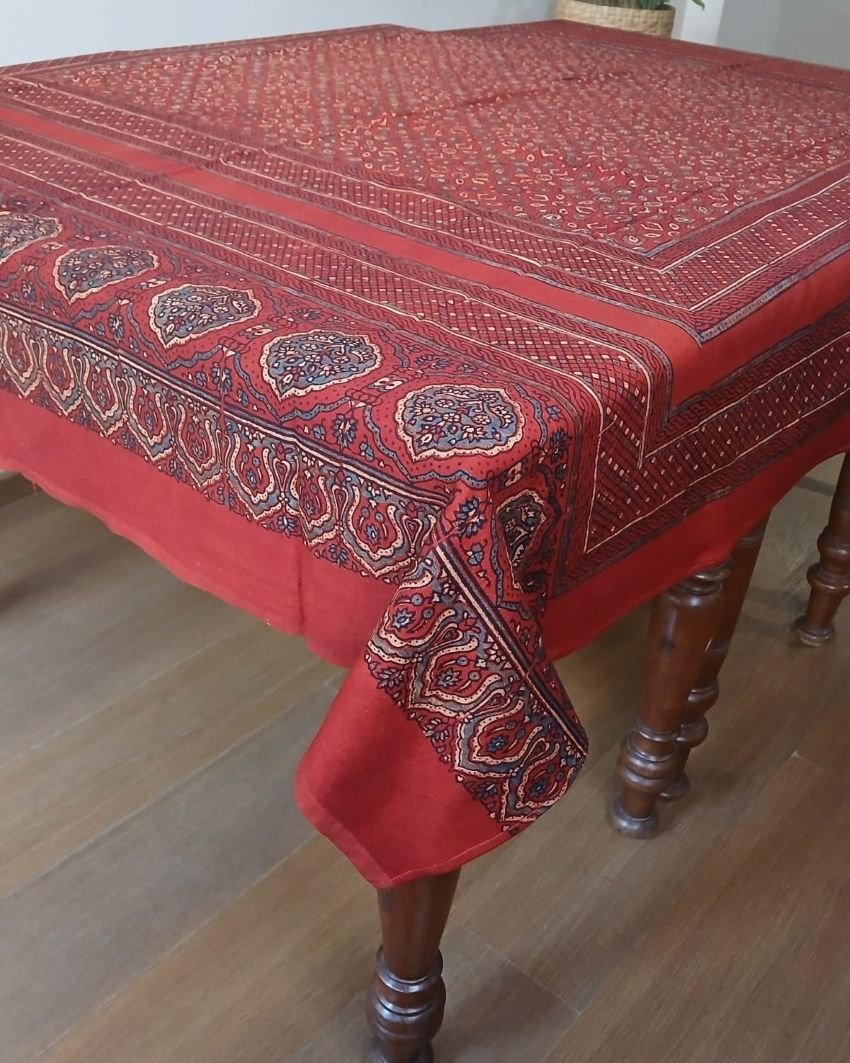 Rectangular Ajrakh Table Cloth in Natural Dyes - (RATC0001) - Image 2