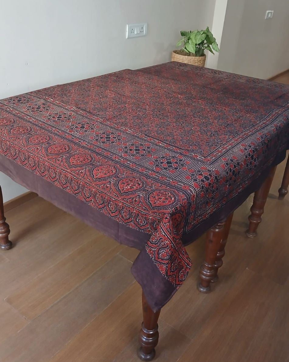Rectangular Ajrakh Table Cloth in Natural Dyes - (RATC0002)
