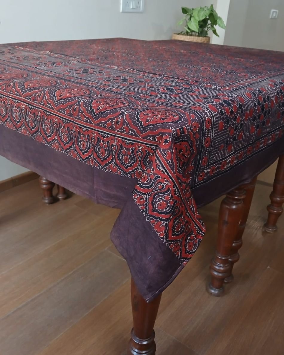 Rectangular Ajrakh Table Cloth in Natural Dyes - (RATC0002) - Image 2