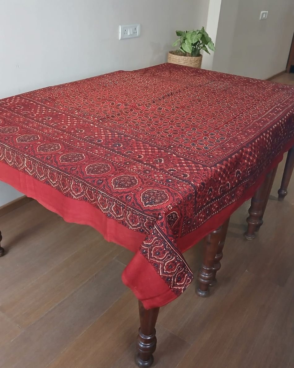 Rectangular Ajrakh Table Cloth in Natural Dyes - (RATC0003)