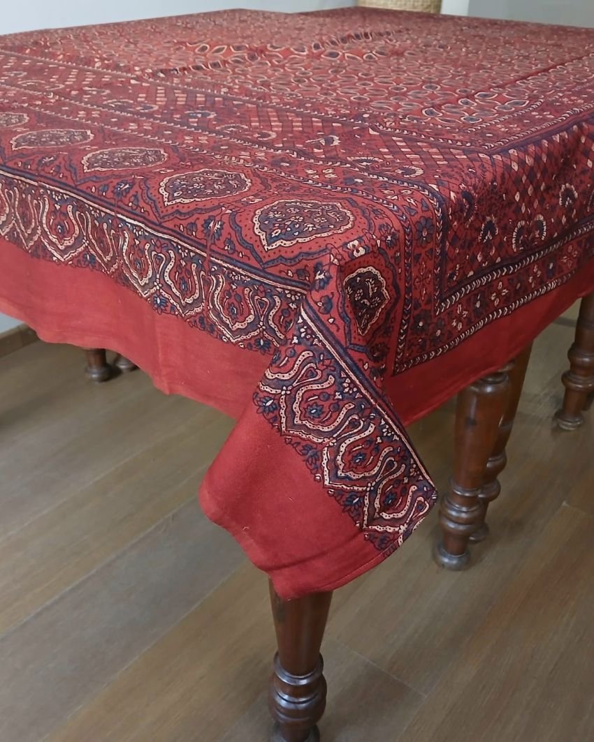 Rectangular Ajrakh Table Cloth in Natural Dyes - (RATC0003) - Image 2