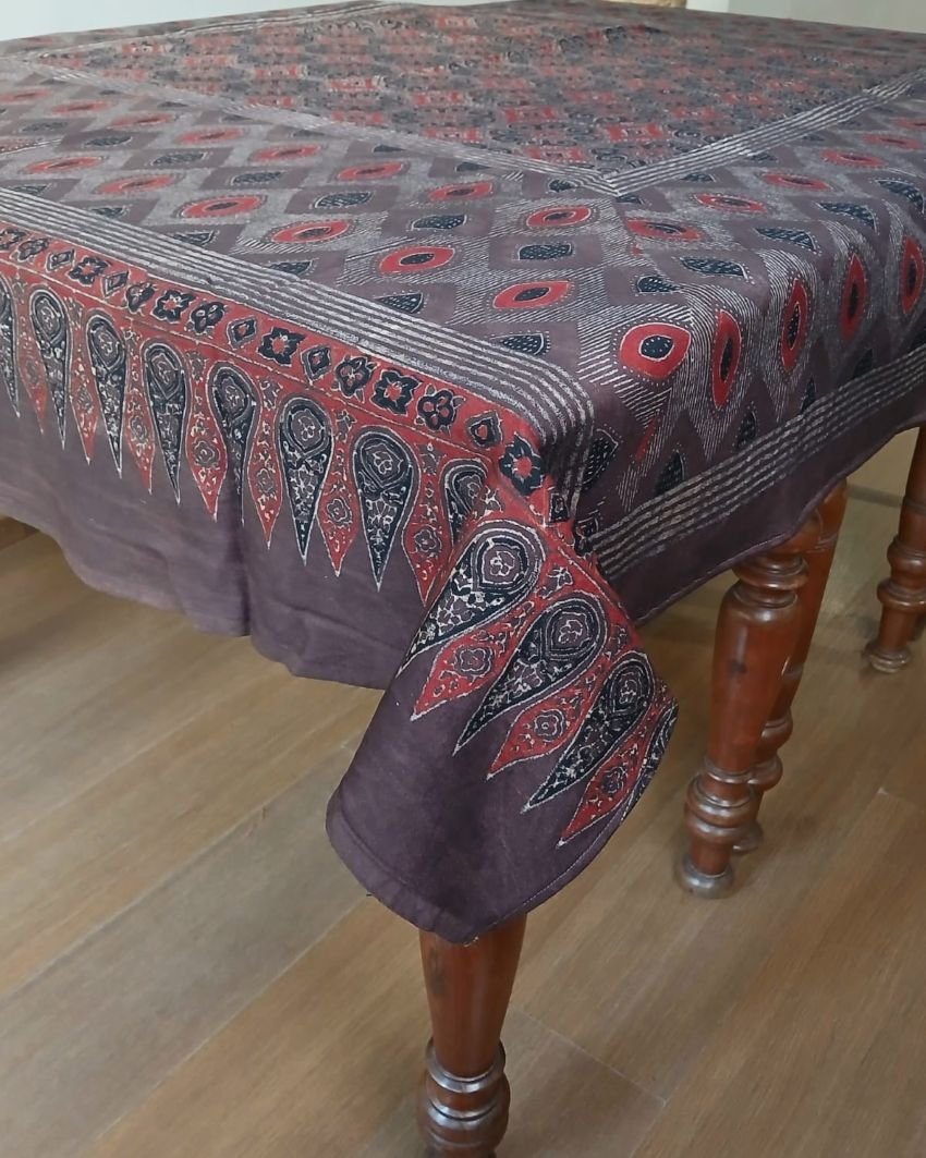 Rectangular Ajrakh Table Cloth in Natural Dyes - (RATC0004) - Image 2
