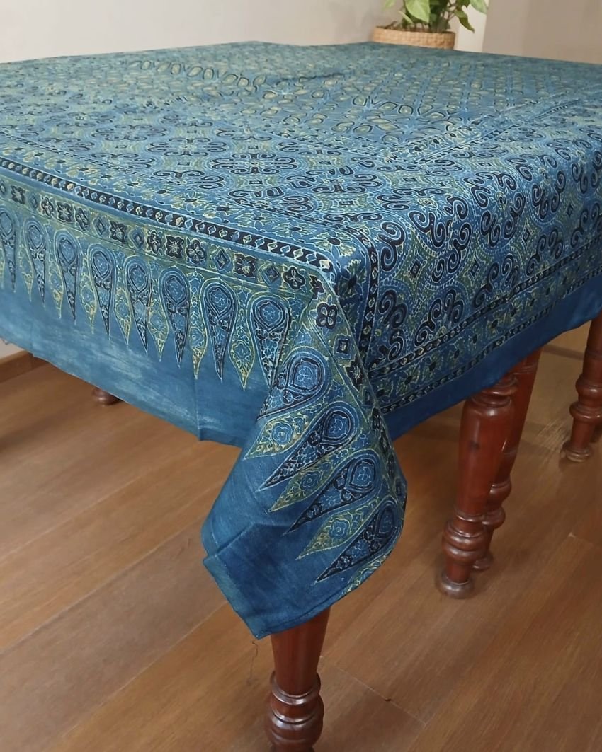 Rectangular Ajrakh Table Cloth in Natural Dyes - (RATC0005) - Image 2