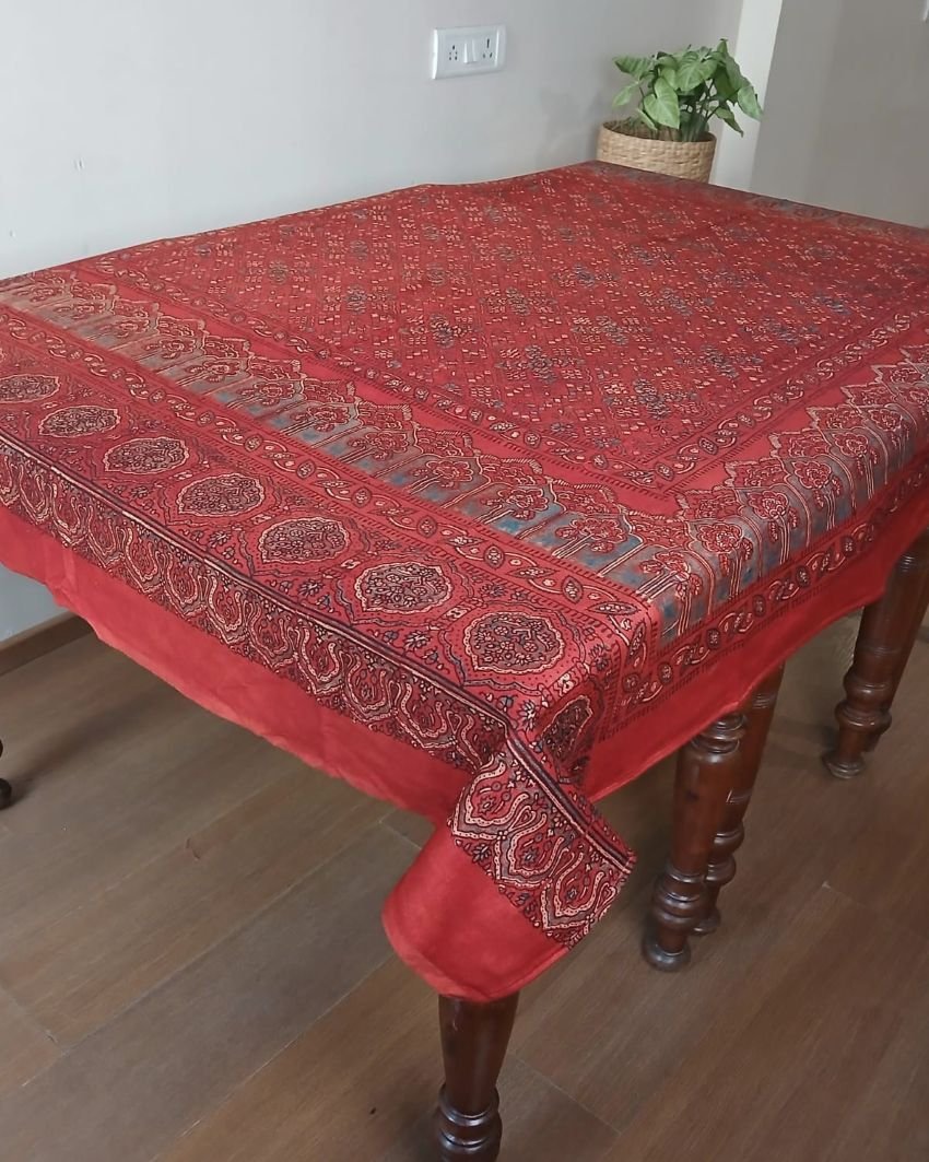 Rectangular Ajrakh Table Cloth in Natural Dyes - (RATC0006)