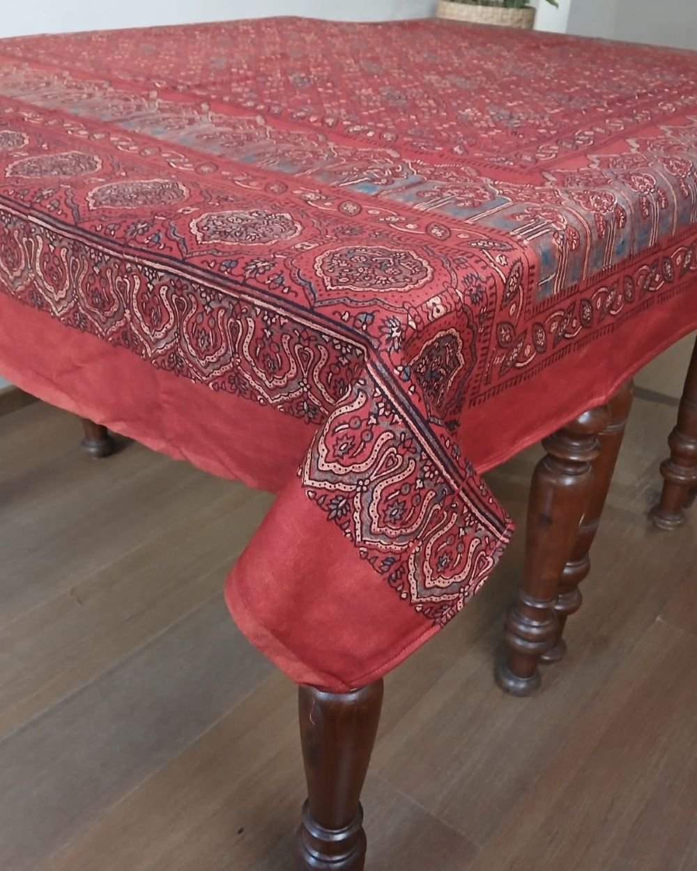 Rectangular Ajrakh Table Cloth in Natural Dyes - (RATC0006) - Image 2