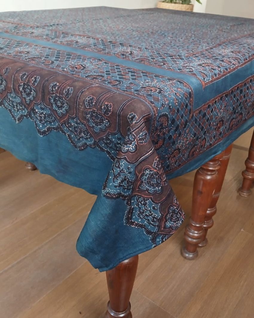 Rectangular Ajrakh Table Cloth in Natural Dyes - (RATC0007) - Image 2