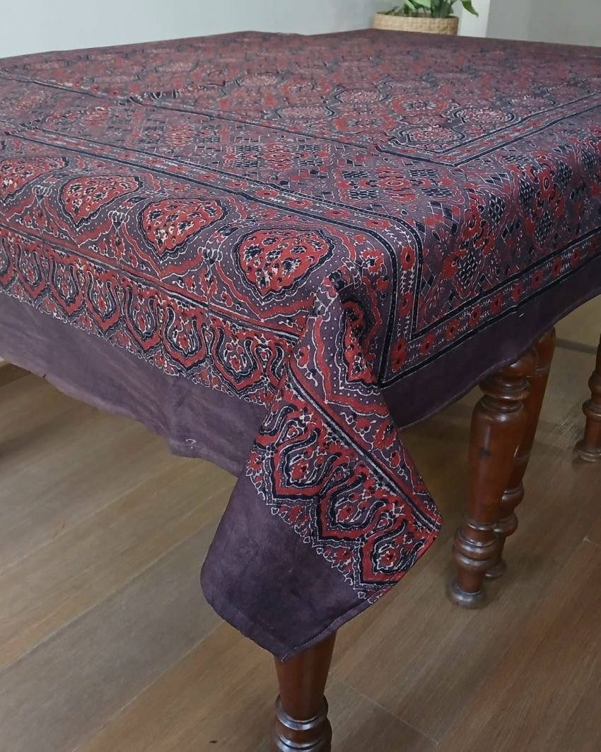 Rectangular Ajrakh Table Cloth in Natural Dyes - (RATC0008) - Image 2