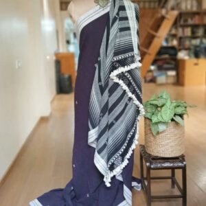 Dark Jamun Bhujodi Saree Handwoven in Kala Cotton – (BHUJ1075)