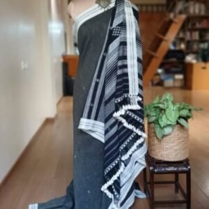 Grey and Black Bhujodi Saree Handwoven in Kala Cotton. – (BHUJ1076)