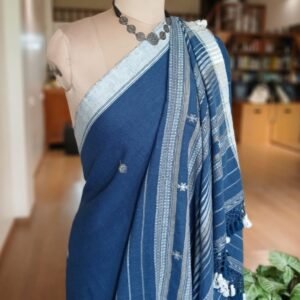 Indigo Kala Cotton Bhujodi with Tussar Silk Highlights – (BHUJ1069)