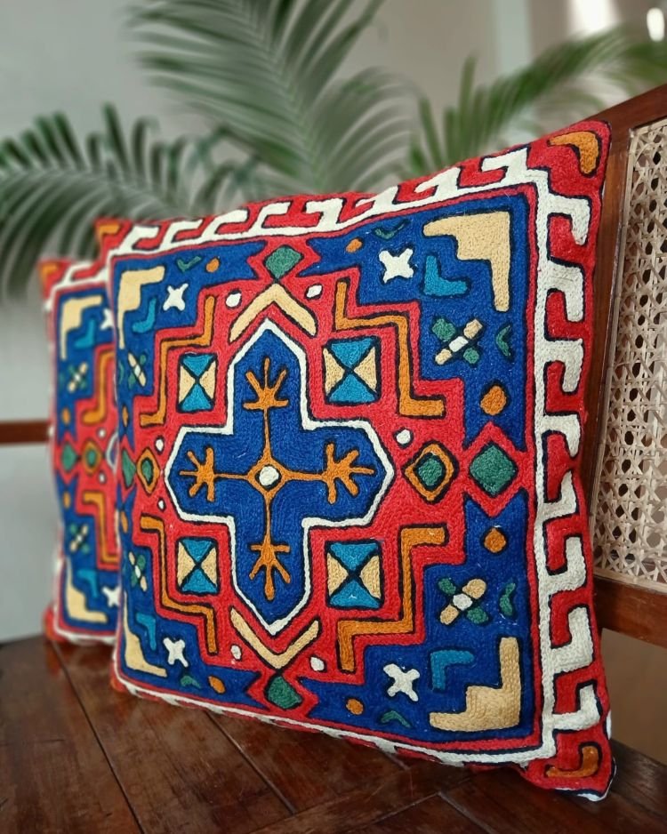 Crewel Embroidered Chainstitch Kilim Motif Cushion Covers – (CCMC0041) - Image 3
