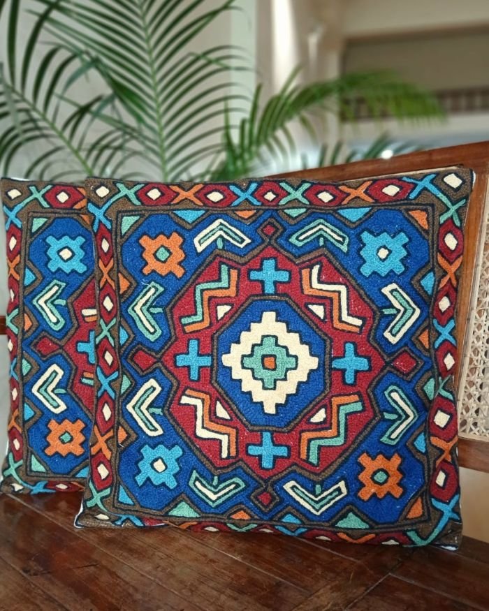Crewel Embroidered Chainstitch Kilim Motif Cushion Covers – (CCMC0042) - Image 2