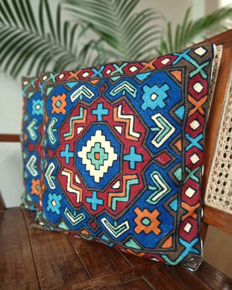 Crewel Embroidered Chainstitch Kilim Motif Cushion Covers – (CCMC0042) - Image 3