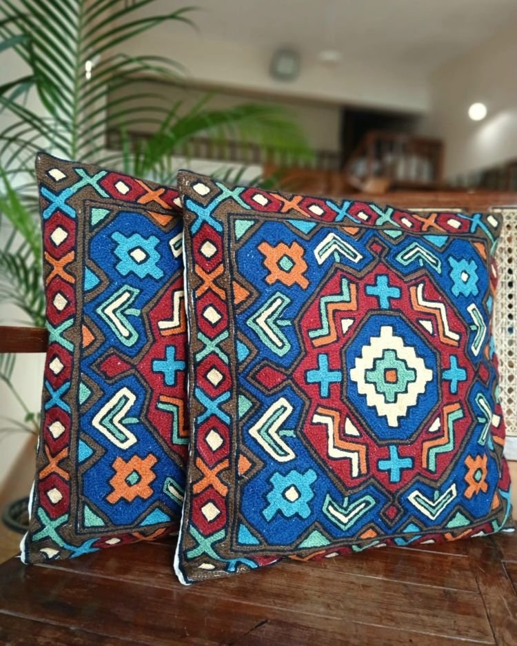 Crewel Embroidered Chainstitch Kilim Motif Cushion Covers – (CCMC0042)