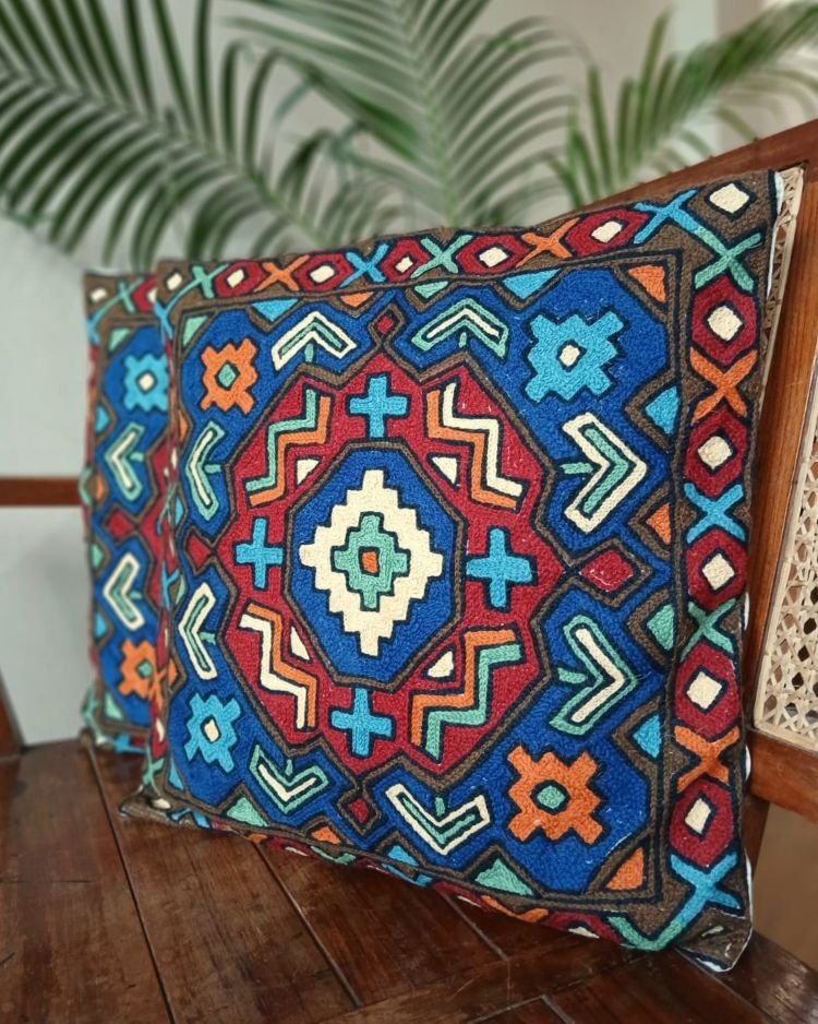 Crewel Embroidered Chainstitch Kilim Motif Cushion Covers – (CCMC0042) - Image 4