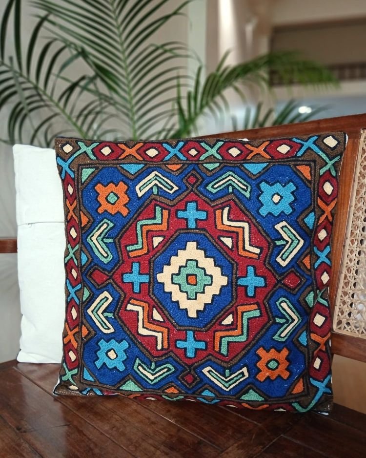 Crewel Embroidered Chainstitch Kilim Motif Cushion Covers – (CCMC0042) - Image 6