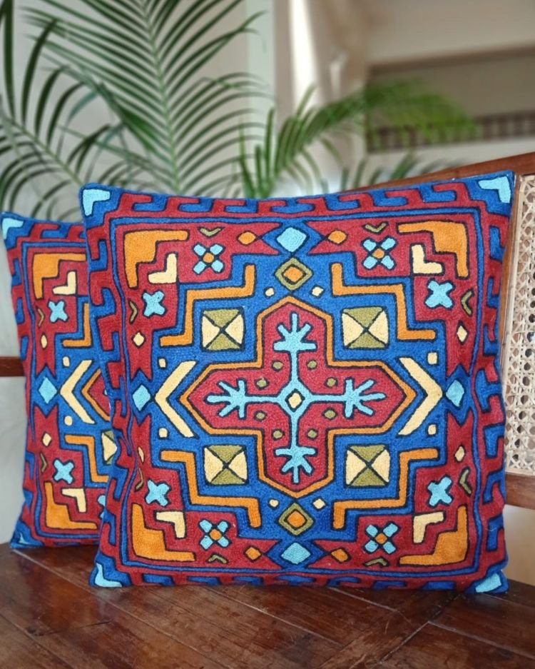 Crewel Embroidered Chainstitch Kilim Motif Cushion Covers – (CCMC0043) - Image 2