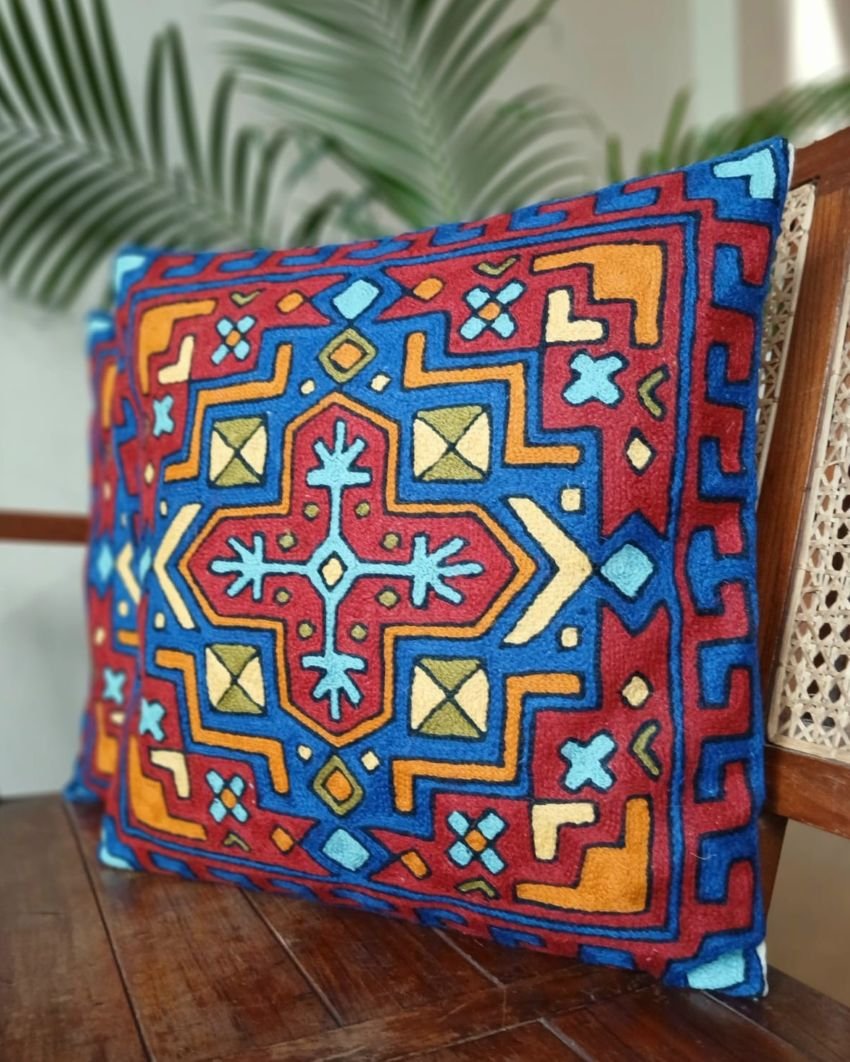 Crewel Embroidered Chainstitch Kilim Motif Cushion Covers – (CCMC0043) - Image 3