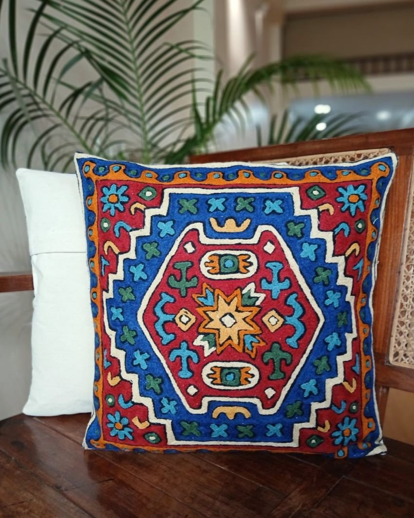 Crewel Embroidered Chainstitch Kilim Motif Cushion Covers – (CCMC0045) - Image 5