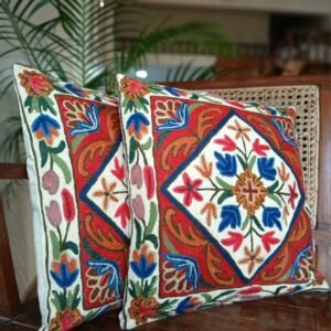 Crewel embroidered Chinar Motif Cushion Covers – (CCMC0047)