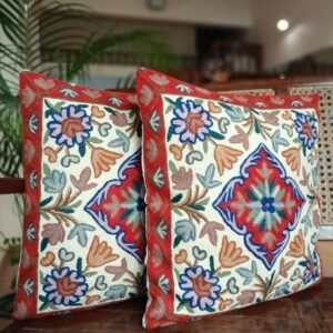 Crewel embroidered Chinar Motif Cushion Covers – (CCMC0048)