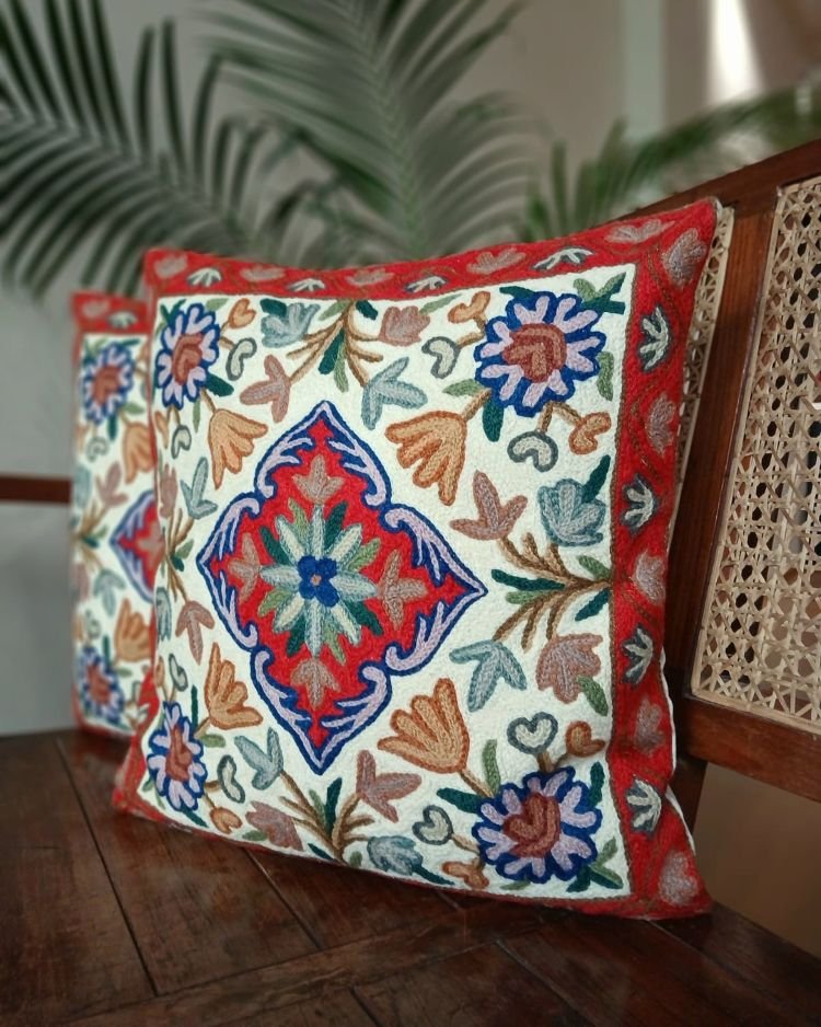 Crewel embroidered Chinar Motif Cushion Covers – (CCMC0048) - Image 3