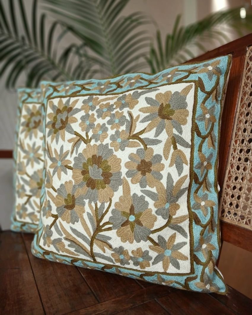 Crewel embroidered Chinar Motif Cushion Covers – (CCMC0049) - Image 3