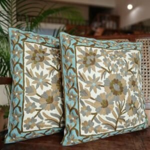 Crewel embroidered Chinar Motif Cushion Covers – (CCMC0049)