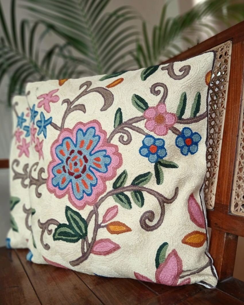 Crewel embroidered Chinar Motif Cushion Covers – (CCMC0050) - Image 3