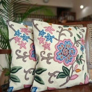 Crewel embroidered Chinar Motif Cushion Covers – (CCMC0050)
