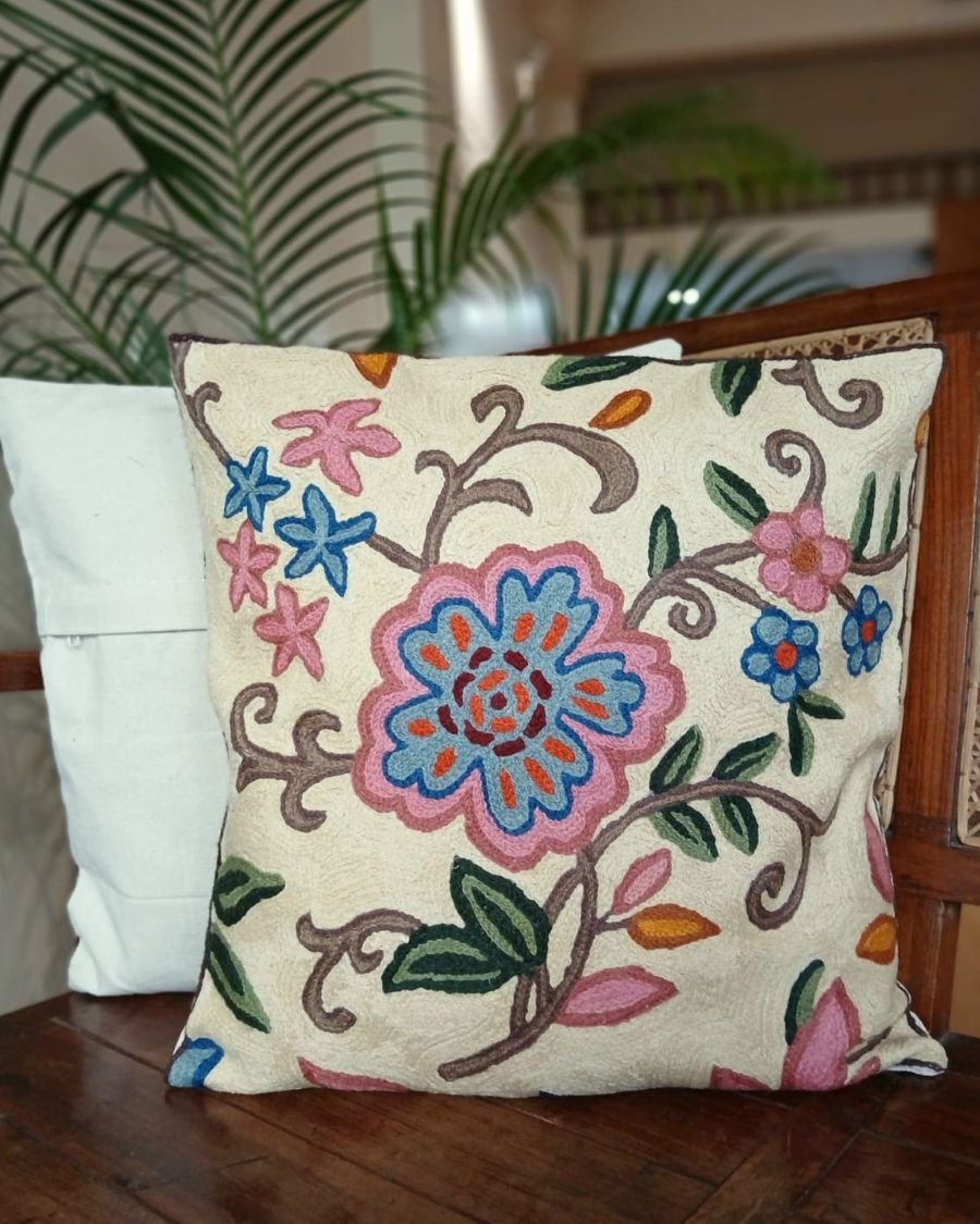 Crewel embroidered Chinar Motif Cushion Covers – (CCMC0050) - Image 5