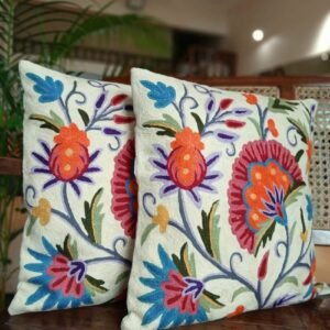 Crewel embroidered Chinar Motif Cushion Covers – (CCMC0051)