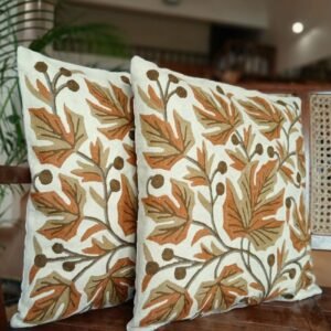 Crewel embroidered Chinar Motif Cushion Covers – (CCMC0034)