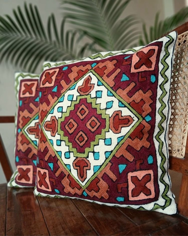 Crewel Embroidered Chainstitch Kilim Motif Cushion Covers – (CCMC0039) - Image 3