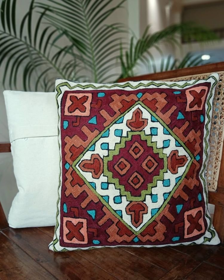 Crewel Embroidered Chainstitch Kilim Motif Cushion Covers – (CCMC0039) - Image 5
