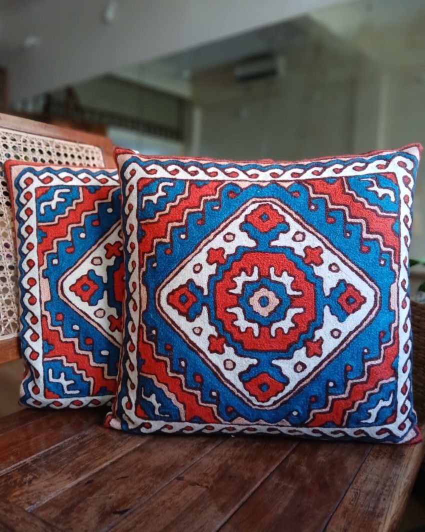 Crewel Embroidered Chainstitch Kilim Motif Cushion Covers – (CCMC0029) - Image 4
