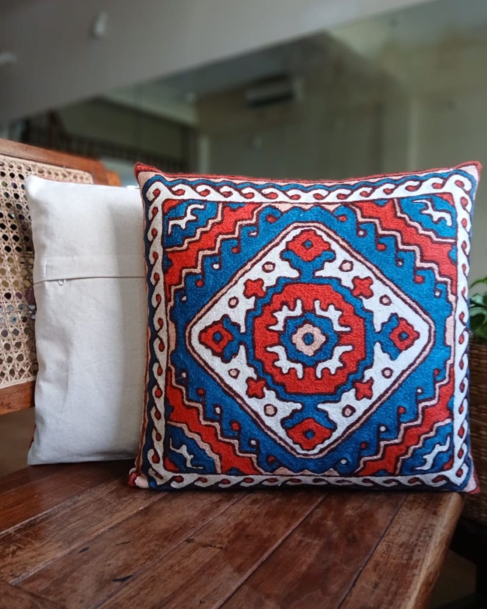 Crewel Embroidered Chainstitch Kilim Motif Cushion Covers – (CCMC0029) - Image 2
