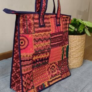 Boho Patchwork Tote Bag with Hand-Embroidery -(TOTB0011)