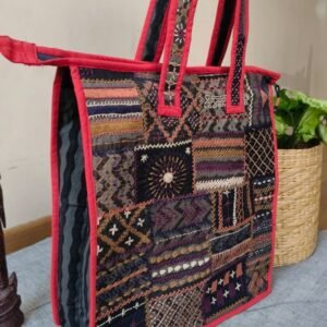 Boho Patchwork Tote Bag with Hand-Embroidery -(TOTB0012)