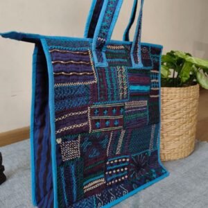 Boho Patchwork Tote Bag with Hand-Embroidery -(TOTB0013)