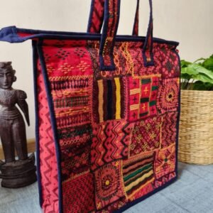 Boho Patchwork Tote Bag with Hand-Embroidery -(TOTB0014)