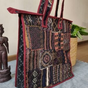 Boho Patchwork Tote Bag with Hand-Embroidery -(TOTB0015)