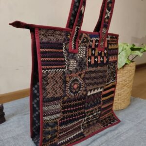 Boho Patchwork Tote Bag with Hand-Embroidery -(TOTB0017)