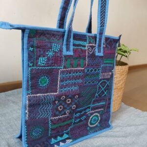 Boho Patchwork Tote Bag with Hand-Embroidery -(TOTB0021)
