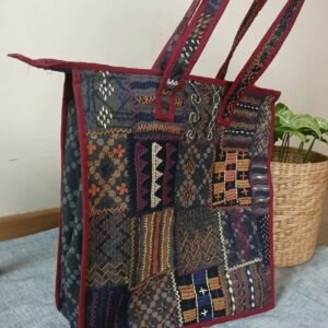 Boho Patchwork Tote Bag with Hand-Embroidery -(TOTB0018)
