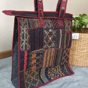 Boho Patchwork Tote Bag with Hand-Embroidery -(TOTB0020)