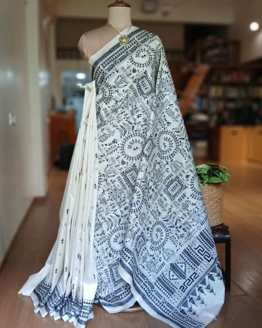 Santiniketan Kantha Saree in pure Bisnupuri Silk – (SNBK1086)