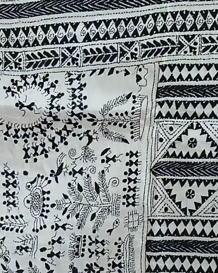 Santiniketan Kantha Saree in pure Bisnupuri Silk – (SNBK1086) - Image 6