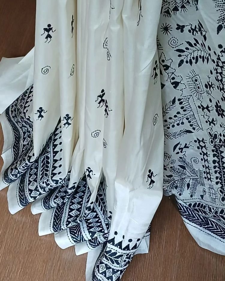 Santiniketan Kantha Saree in pure Bisnupuri Silk – (SNBK1086) - Image 7