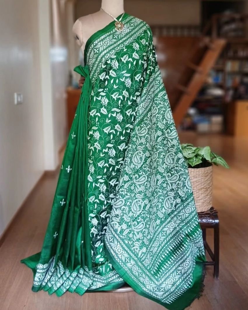 Santiniketan Kantha Saree in pure Bisnupuri Silk – (SNBK1087)